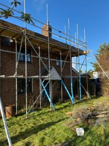 Domestic scaffolding installed on a residential house in Southampton for safe roof access and renovation