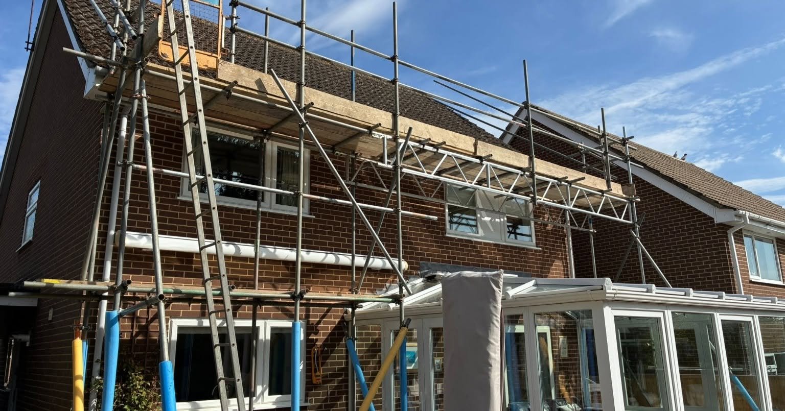 Domestic roof access scaffolding installed over a conservatory in Southampton