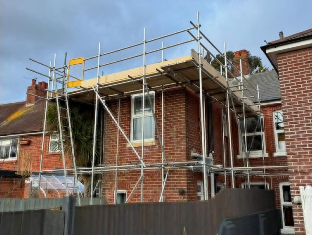 Domestic reroof access scaffolding around a Southampton home